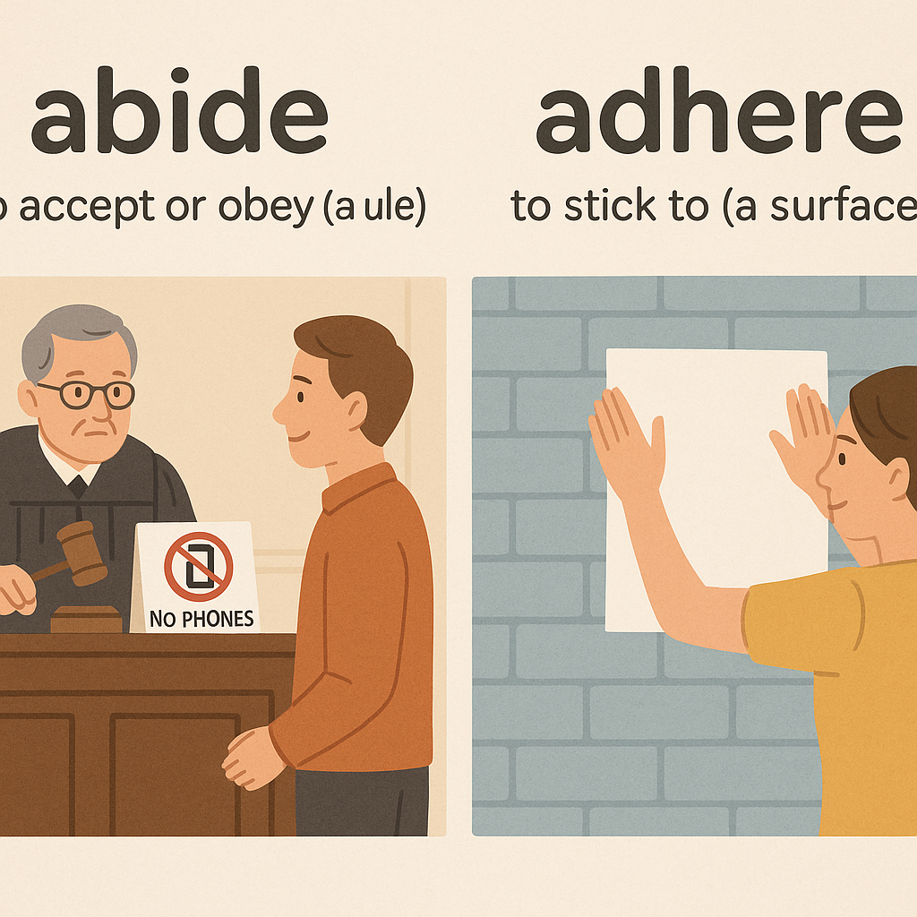 abide(遵守) 和 adhere(粘附) 的区别